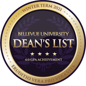 Bellevue University Deans List 2021 Winter 4.0 GPA